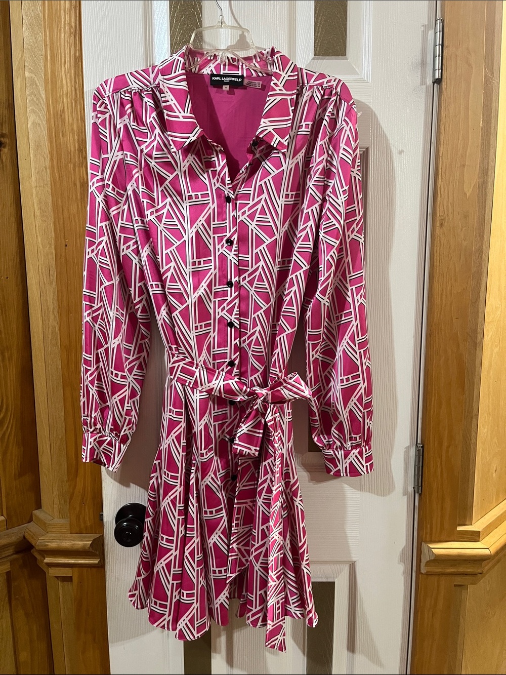 Karl Lagerfeld Hot Pink & White Geometric Shirt Dress New Without Tags